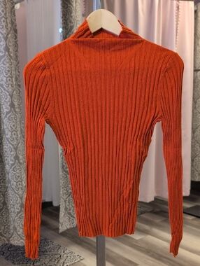 A.L.C. Ribbed Knit V-Neck Sweater - Red-Orange